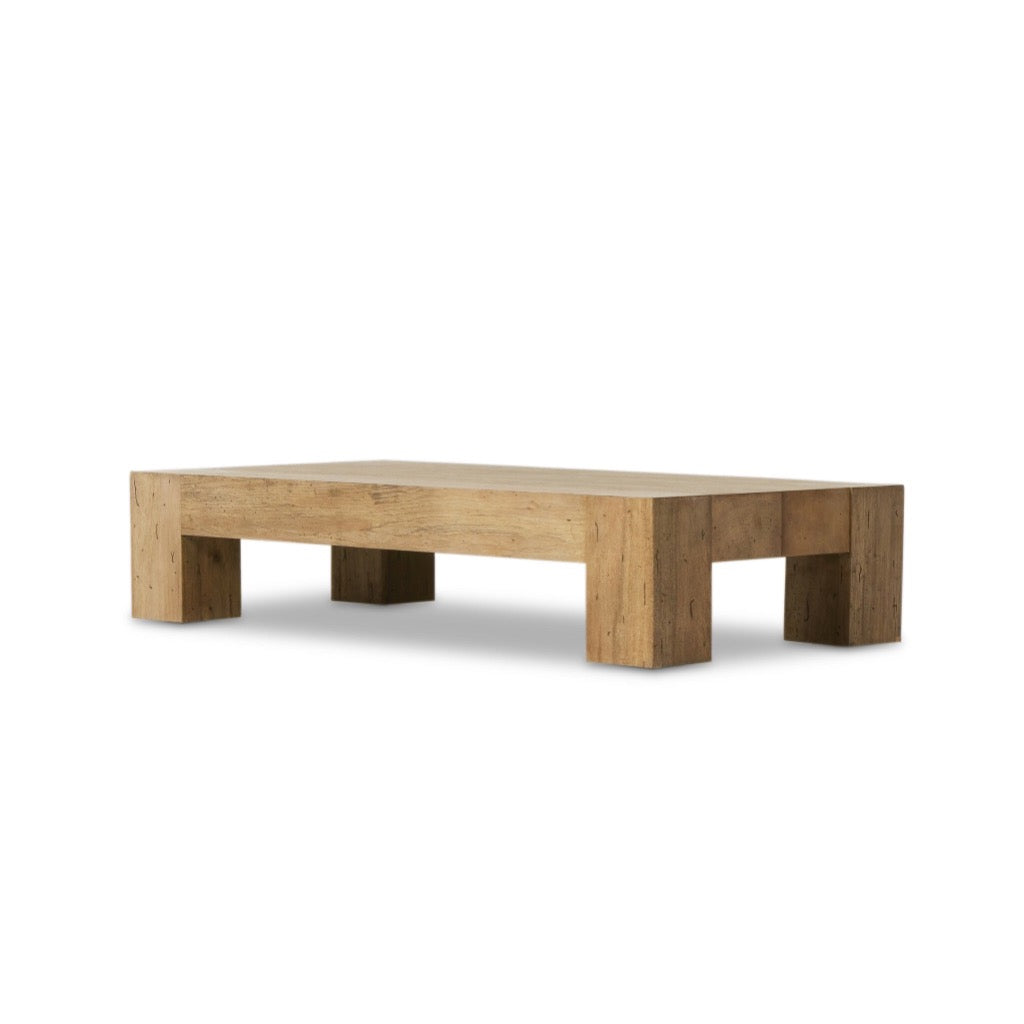 Abaso Rectangular Coffee Table Rustic Wormwood Oak  Angled View Four Hands