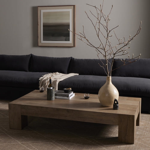 Abaso Rectangular Coffee Table Rustic Wormwood Oak Staged View 238571-001