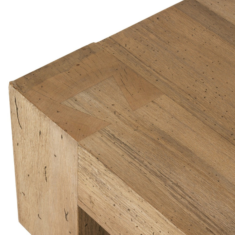 Abaso Rectangular Coffee Table Rustic Wormwood Oak Front Left Corner Detail Four Hands