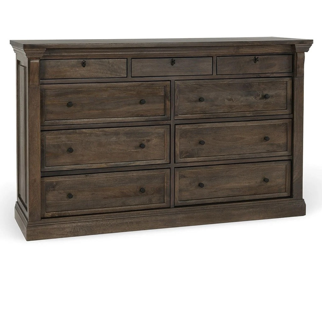 Classic Home Adelaide 9-Drawer Mango Wood Dresser in Cocoa Brown
