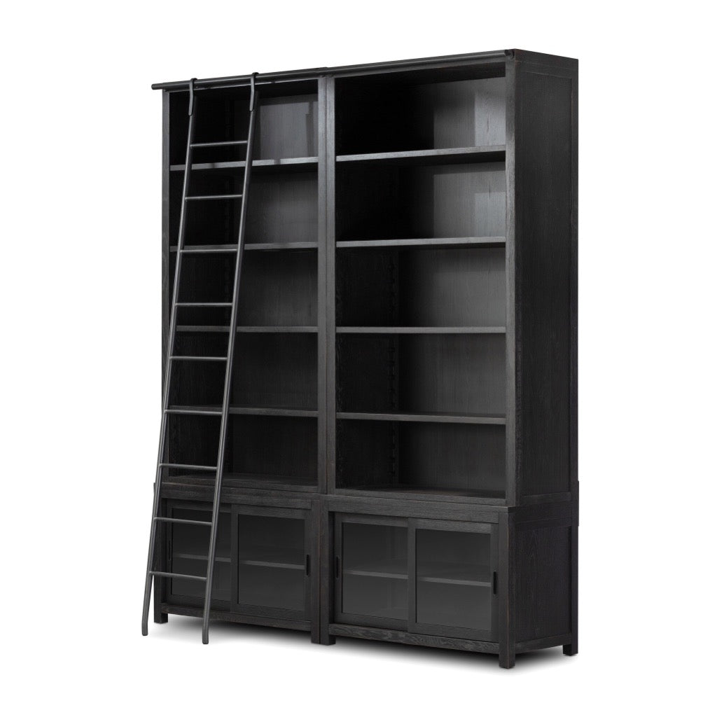 Four Hands Admont Double Bookcase With Ladder angled view 