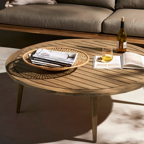 Amaya Round Outdoor Coffee Table Staged View Four Hands