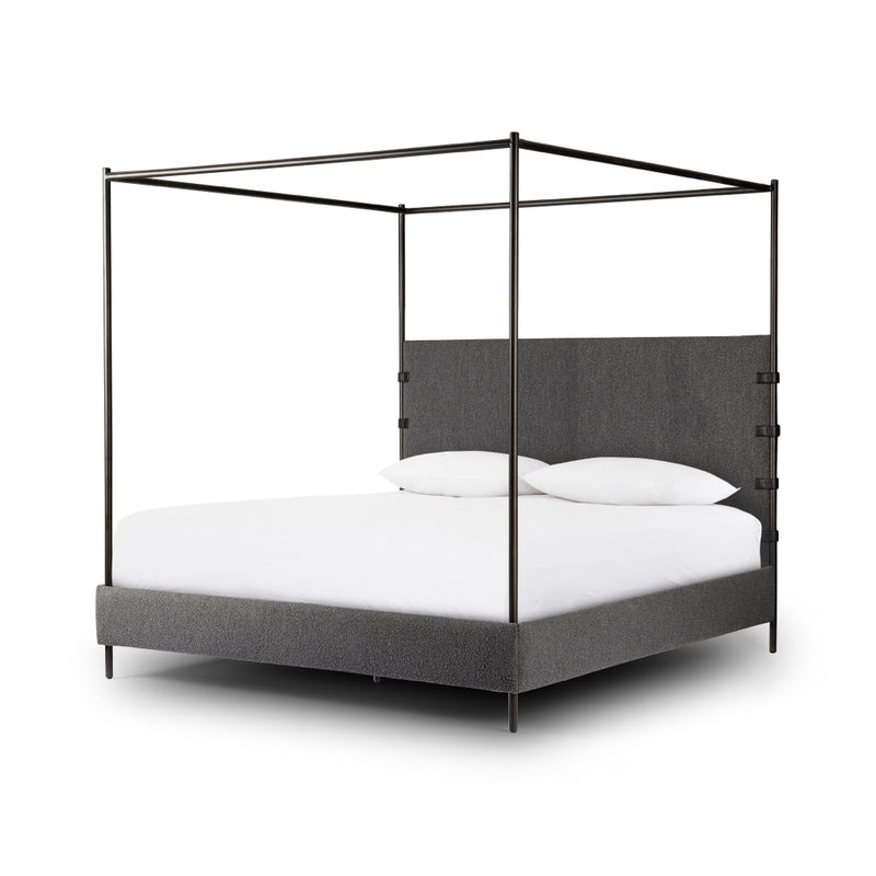 Anderson Canopy Queen Bed Knoll Charcoal Angled View Four Hands