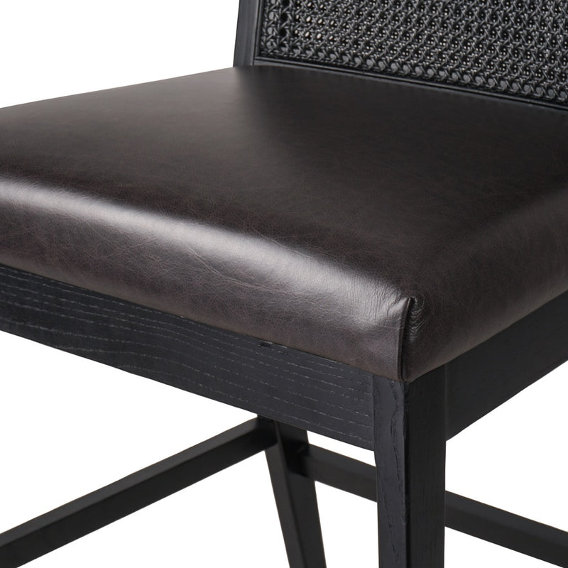 Four Hands Antonia Cane Armless Counter Stool Sonoma Black Top Grain Leather Seating
