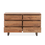 Aspen 6 Drawer Dresser Smoked Acacia Front Facing View Open Drawers FAS-DR58SA-6D