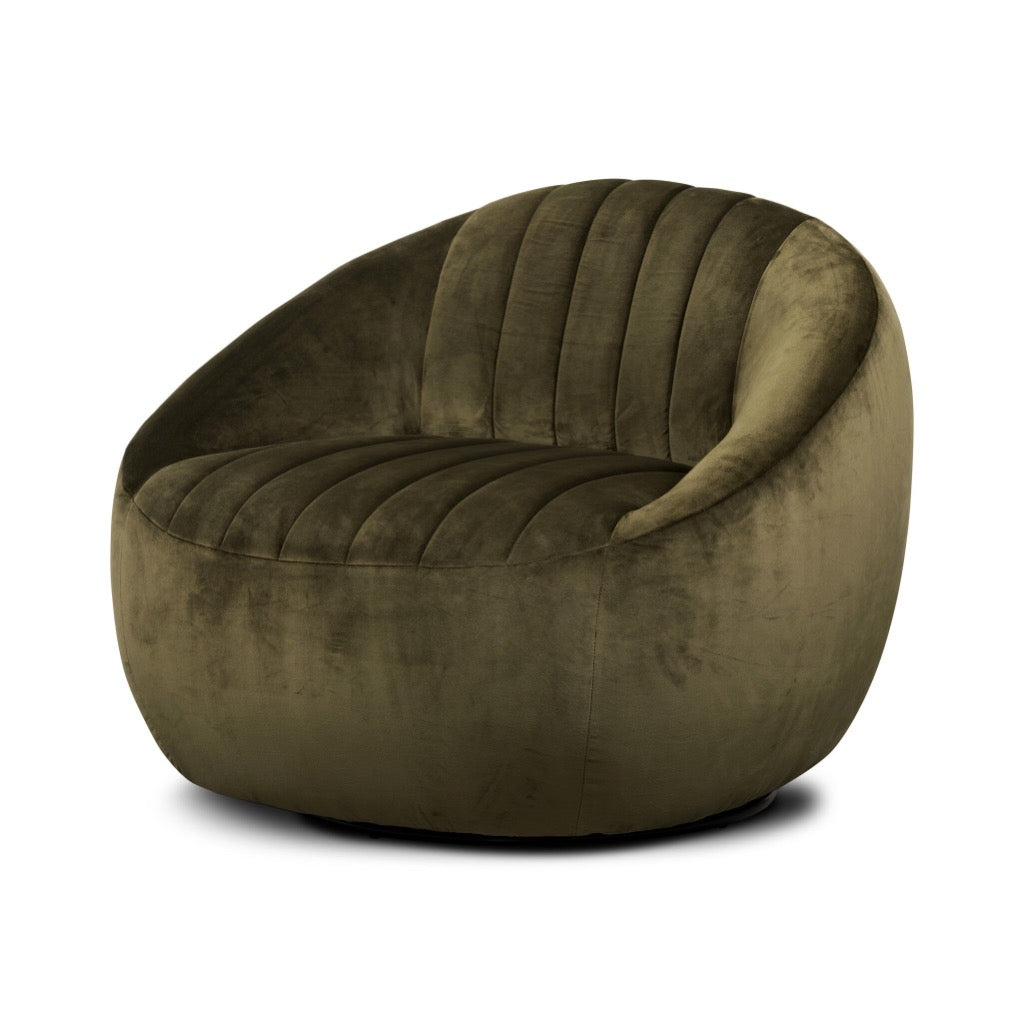 Audie Swivel Chair Surrey Olive Angled View Four Hands