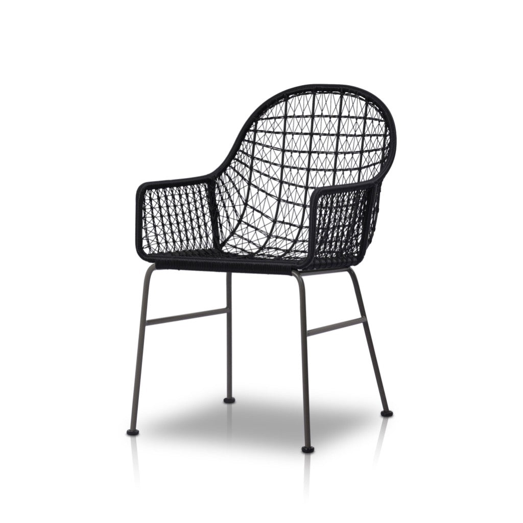 Bandera Outdoor Woven Dining Chair Smoke Black Angled View Four Hands