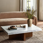 Bellamy Rectangular Coffee Table White Carrara Marble Staged View Wide 239443-001