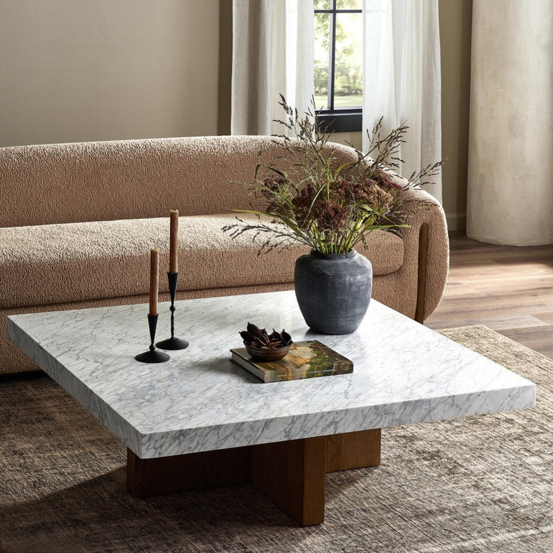 Four Hands Bellamy Square Coffee Table White Carrara Marble