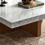 Bellamy Square Coffee Table White Carrara Marble Staged View Close Four Hands