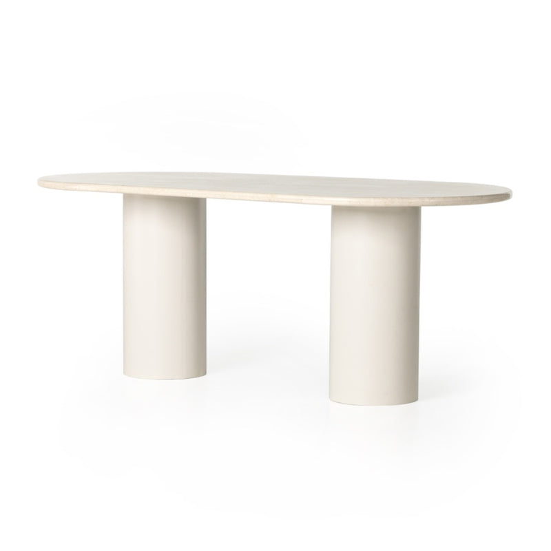 Belle Oval Dining Table Cream Marble Angled View Four Hands