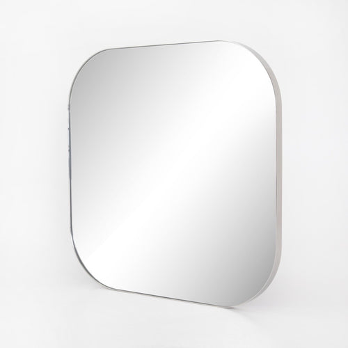Bellvue Square Mirror Shiny Steel Angled View Four Hands 
