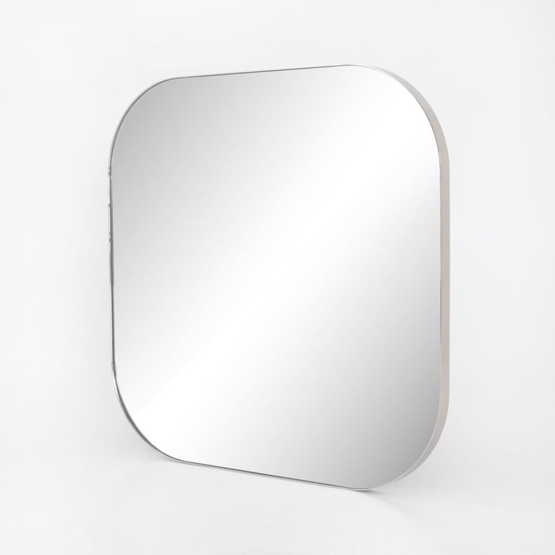 Bellvue Square Mirror Shiny Steel Angled View Four Hands 