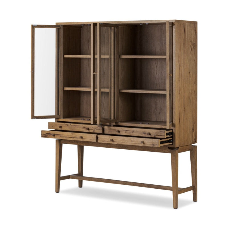 Four Hands Bergstrom Cabinet open drawers and door view