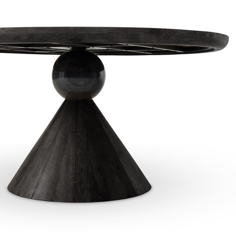 Bibianna Round Dining Table Worn Black Marble Cone Parawood Base 224556-003
