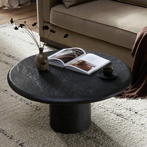 Bonnie Coffee Table Textured Black Concrete Staged View Four Hands