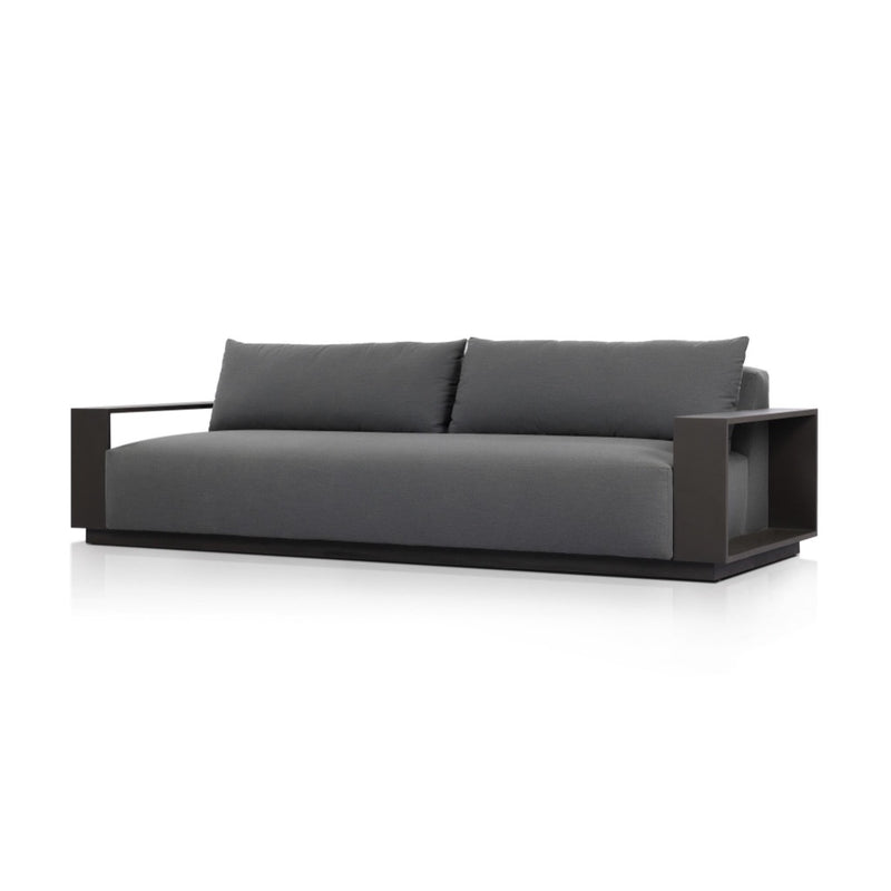 Four Hands Branford Outdoor Metal Sofa 106" angled view 