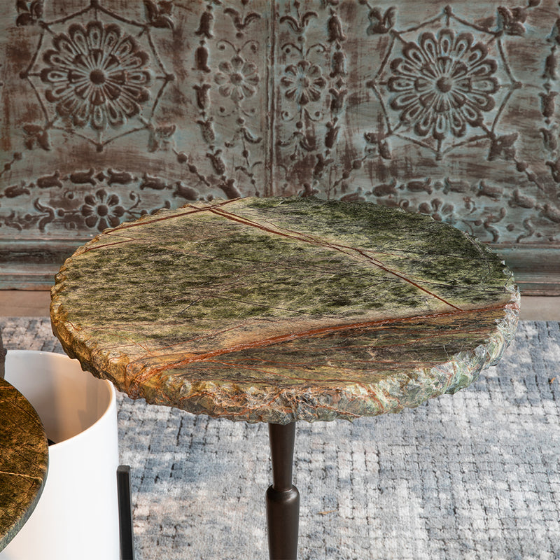 Breton Accent Table - Green Bidasar Marble