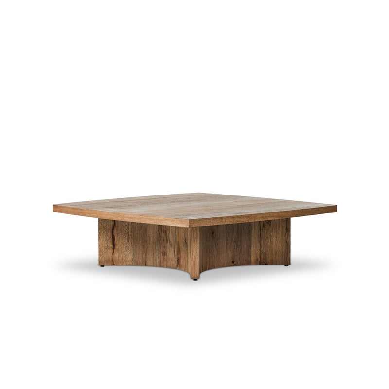 Brinton Square Coffee Table Rustic Oak Veneer Angled View Four Hands