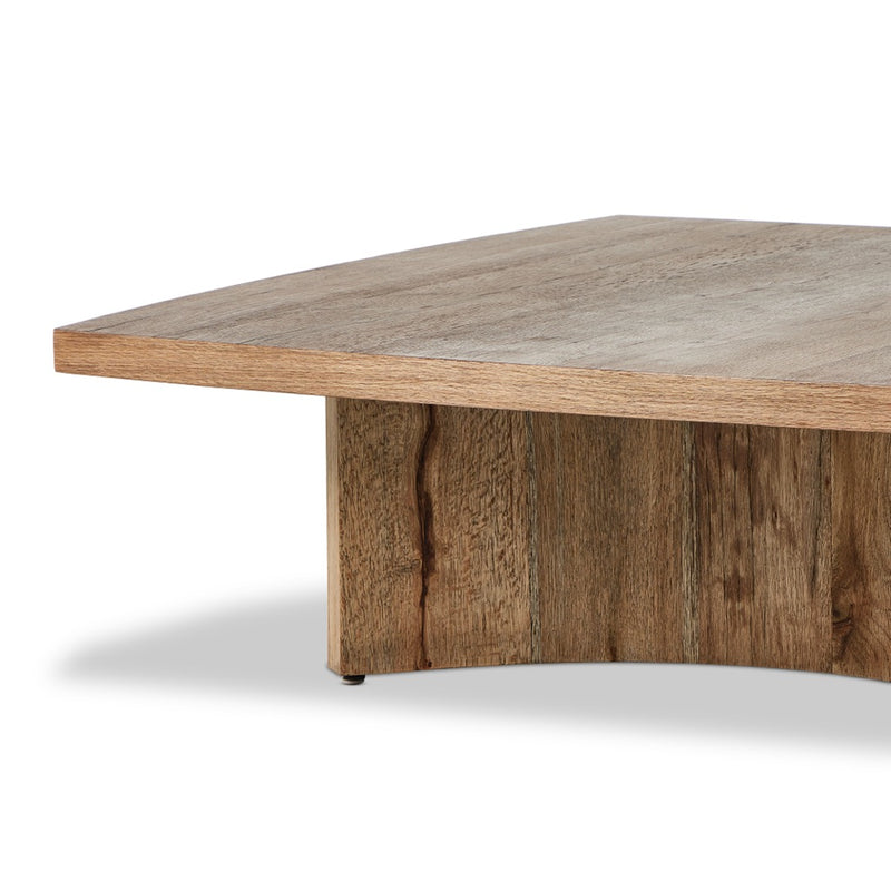 Four Hands Brinton Square Coffee Table Rustic Oak Veneer Curved Base Detail