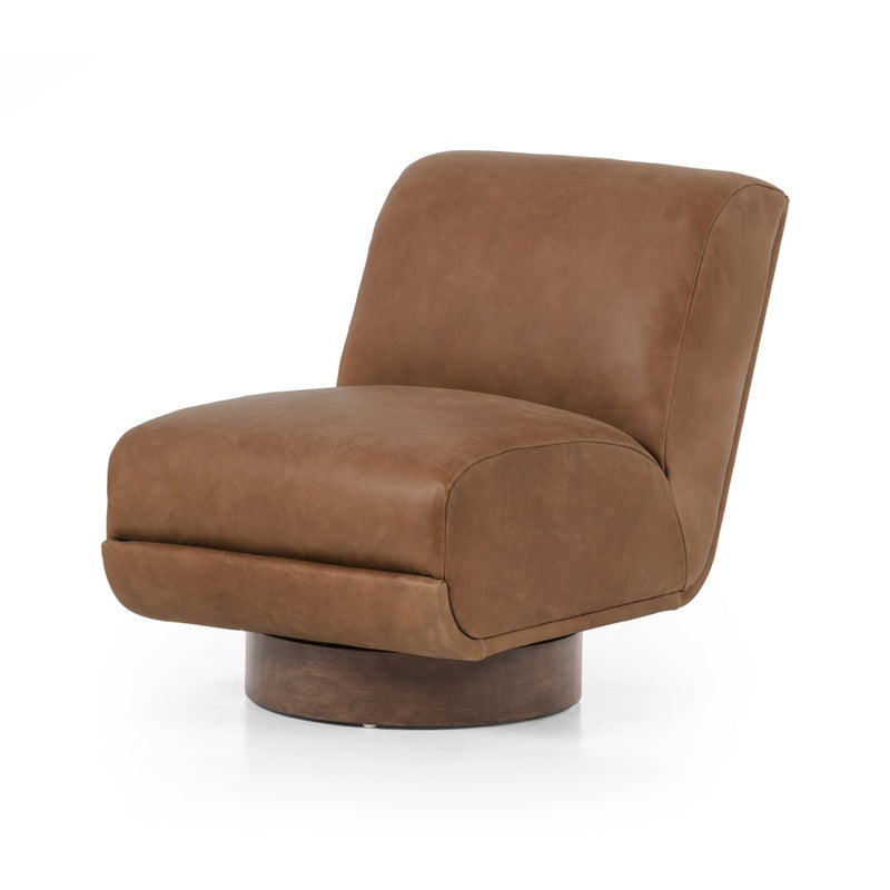 Bronwyn Swivel Chair Palermo Cognac Angled View Four Hands