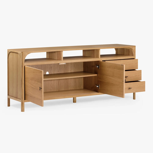 Co.House Designs Cali Oak Sideboard Natural Angled View Open Drawers CH-1001661-VN13-FN-ST-BF-NT-OS