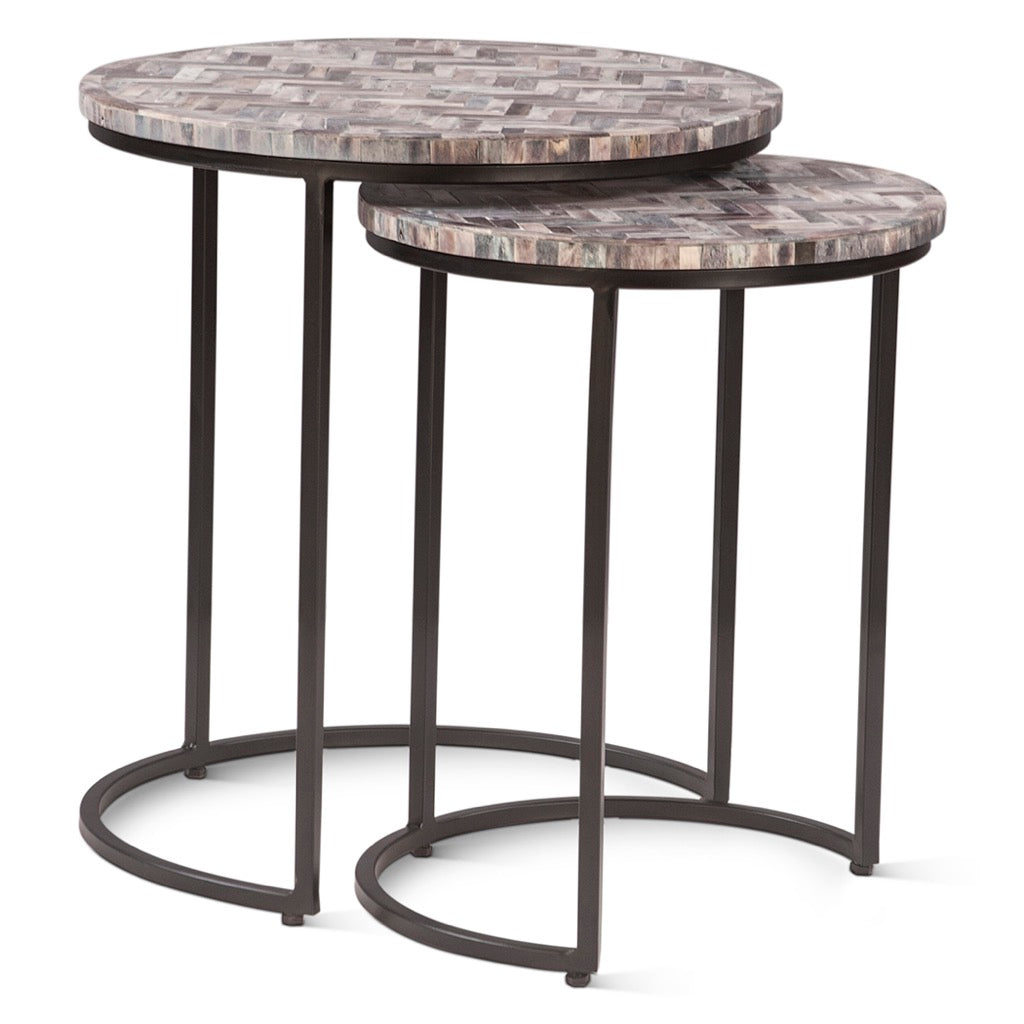 HTD Calico Nesting Tables angled view 