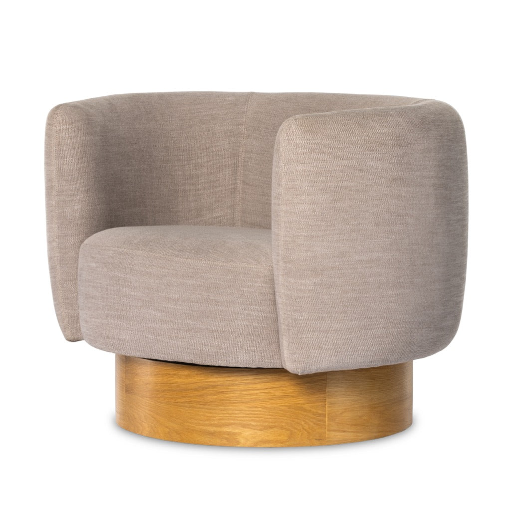Calista Swivel Chair Atlantis Taupe Angled View Four Hands