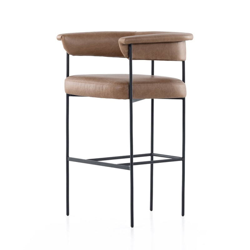 Carrie Bar Stool Chaps Saddle Angled View Four Hands