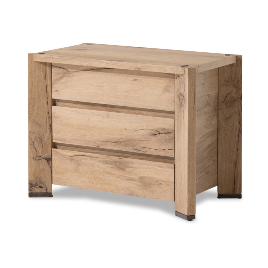 Cassio Nightstand Natural Reclaimed French Oak Angled View Four Hands
