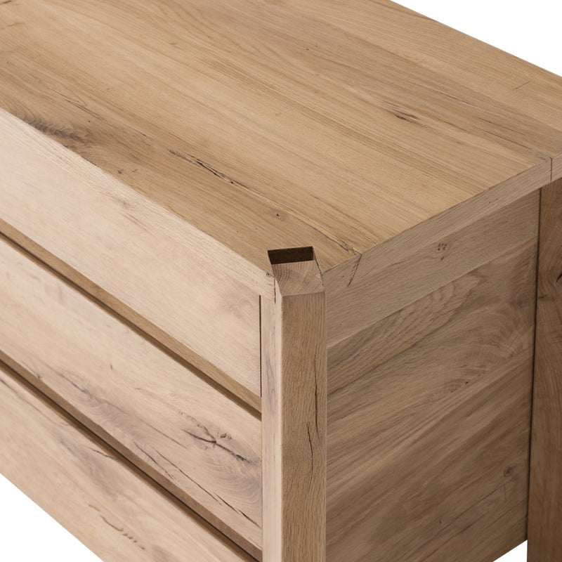 Cassio Nightstand Natural Reclaimed French Oak Angled Corner Detail Four Hands