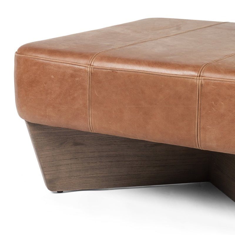 Chaz Square Ottoman Palermo Cognac Top Grain Leather Seating Four Hands