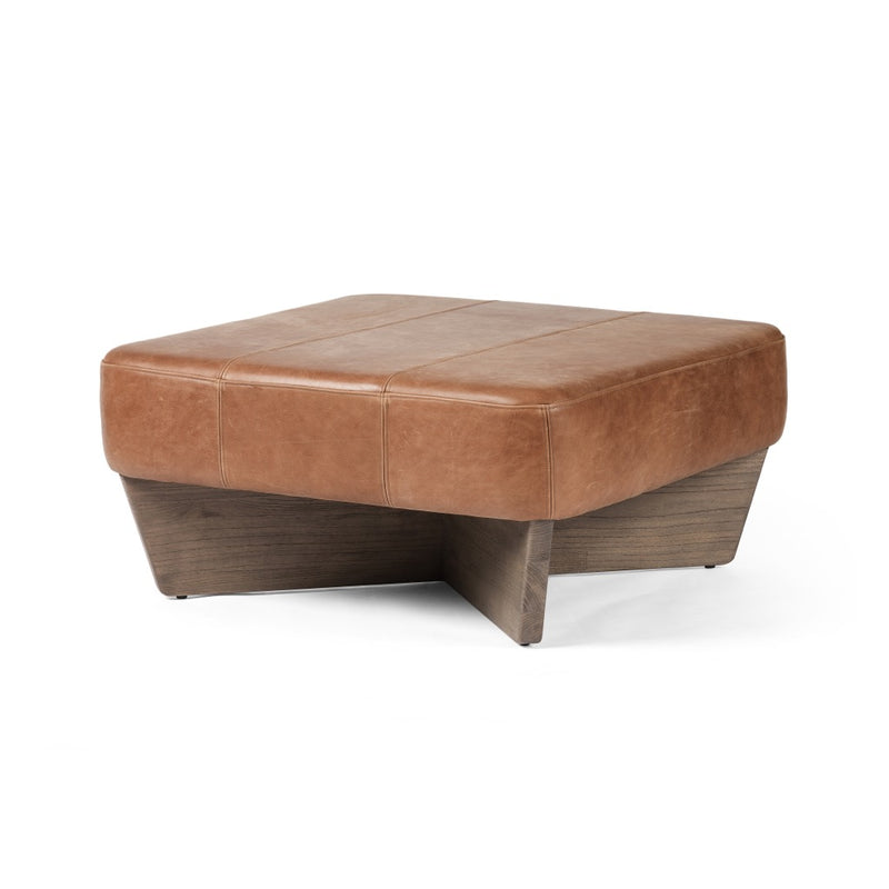 Chaz Square Ottoman Palermo Cognac Angled View Four Hands
