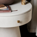 Four Hands Chiro Nightstand staged drawer view 
