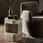 Clementine End Table Textured Sandy Grey Staged View in Living Room Four Hands