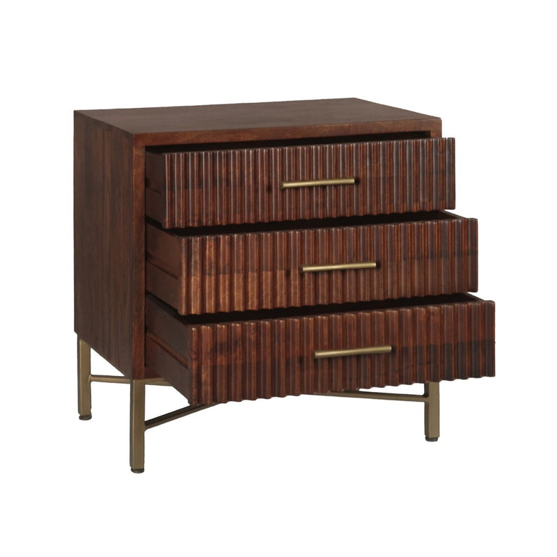 HTD Cosmopolitan Three Drawer Nightstand angled open drawer view 