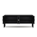 Cressida Sideboard Black Linen Front View Cabinets Open Four Hands
