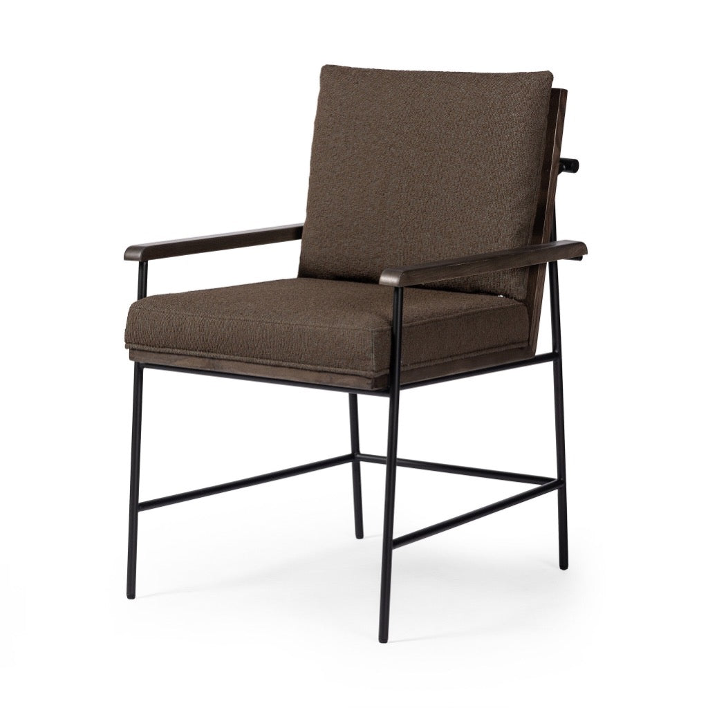 Crete Dining Armchair FIQA Boucle Cocoa Angled View Four Hands