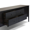 Four Hands Dawn Media Console angled with open drawers 