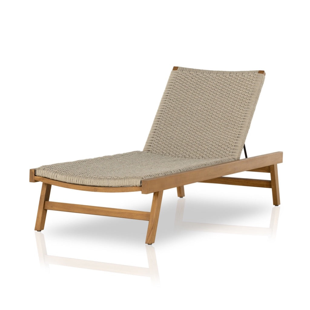 Delano Outdoor Chaise Ivory Rope Angled View Seat Up 226919-003