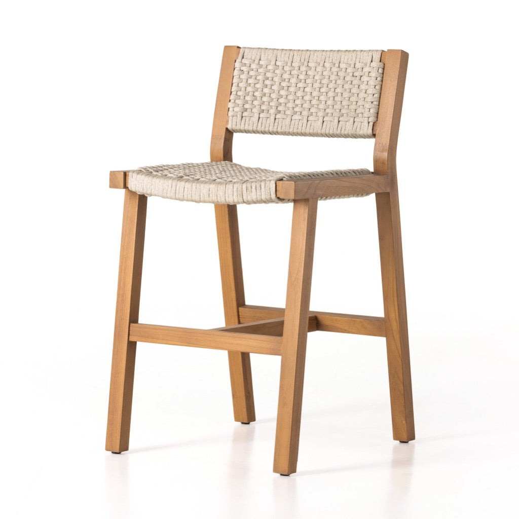 Delano Outdoor Stool Natural Teak Ivory Rope Counter 106968-005