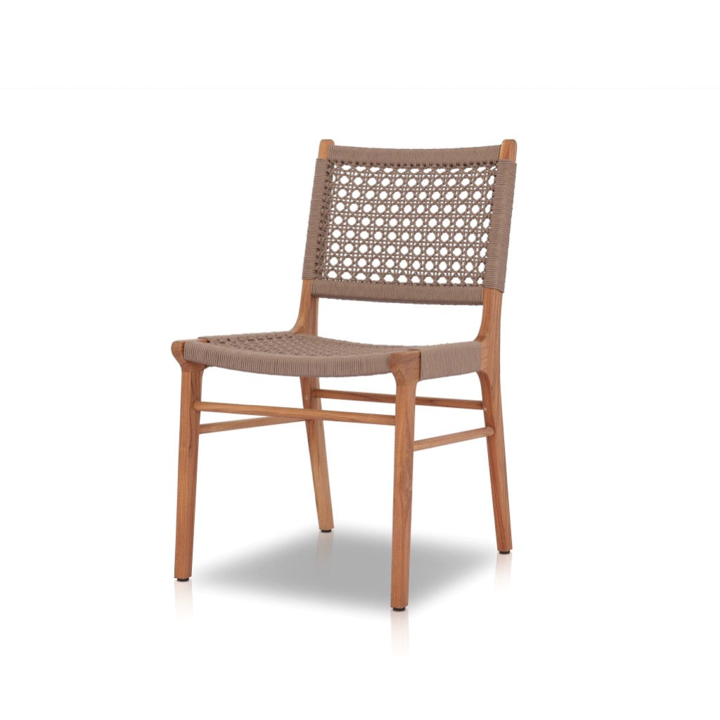 Delmar Outdoor Dining Chair Khaki Rope Angled View Four Hands