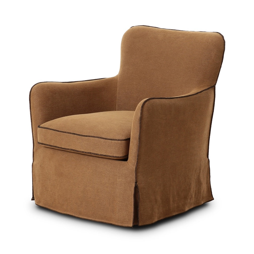 Four Hands Devon Slipcover Swivel Chair angled view 