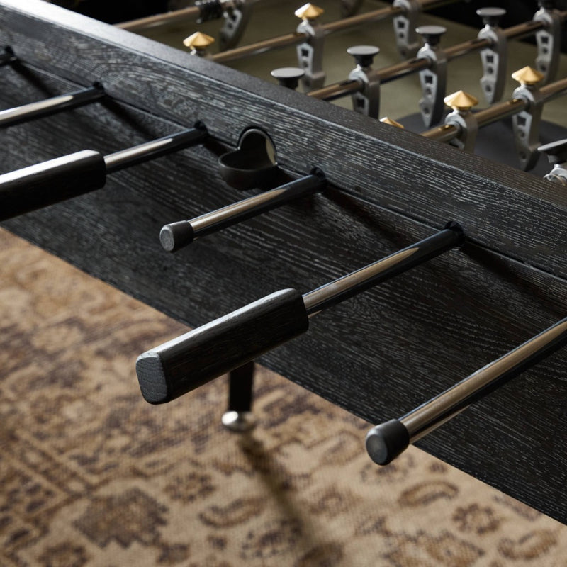 Four Hands District Eight Foosball Table staged square rounded wooden handles 