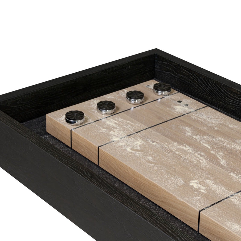 Four Hands District Eight Large Shuffleboard Table laminated solid oak end