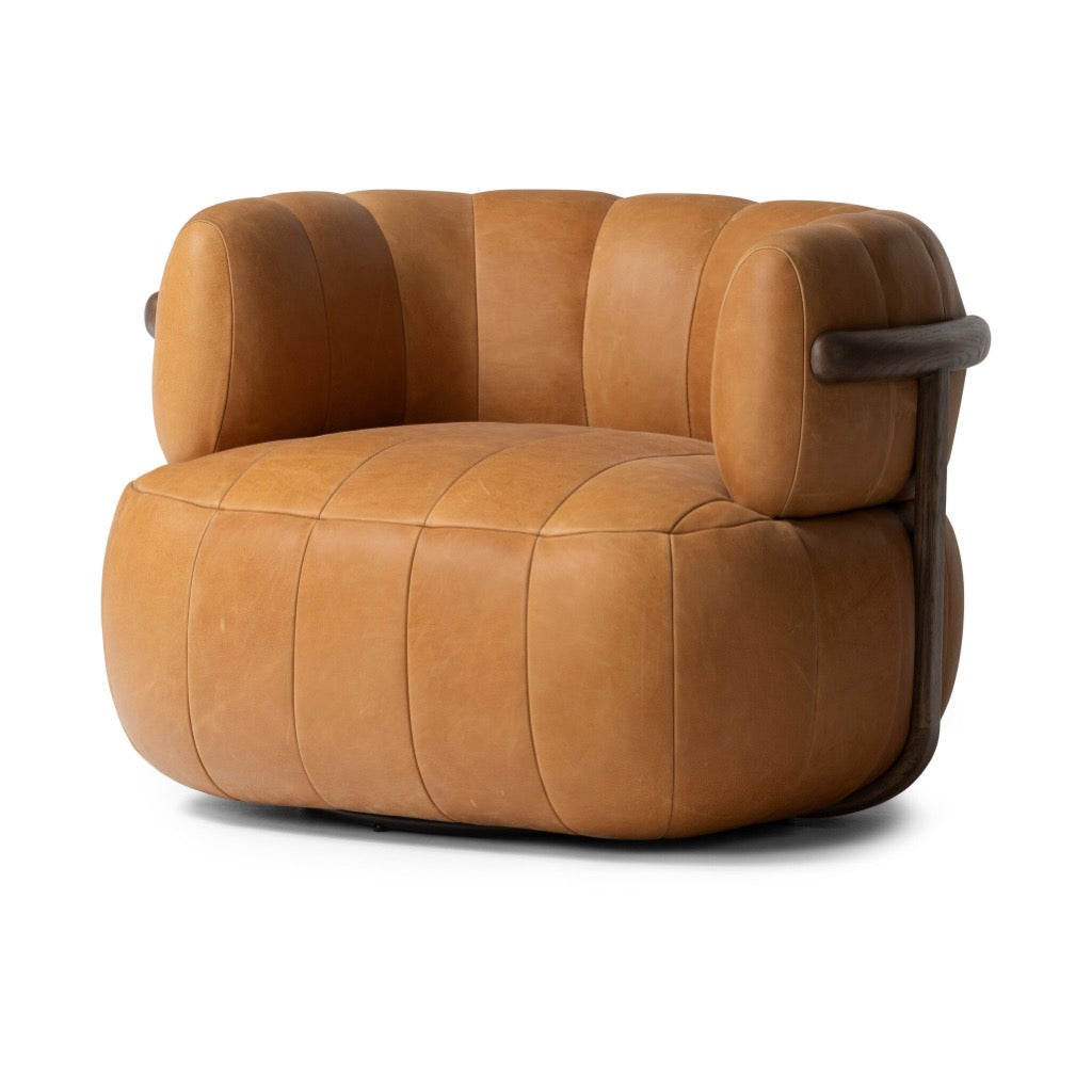 Doss Swivel Chair Palermo Cognac Angled View Four Hands