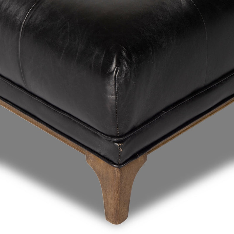Four Hands Dylan Chaise Lounge Rider Black Top Grain Leather Corner Detail