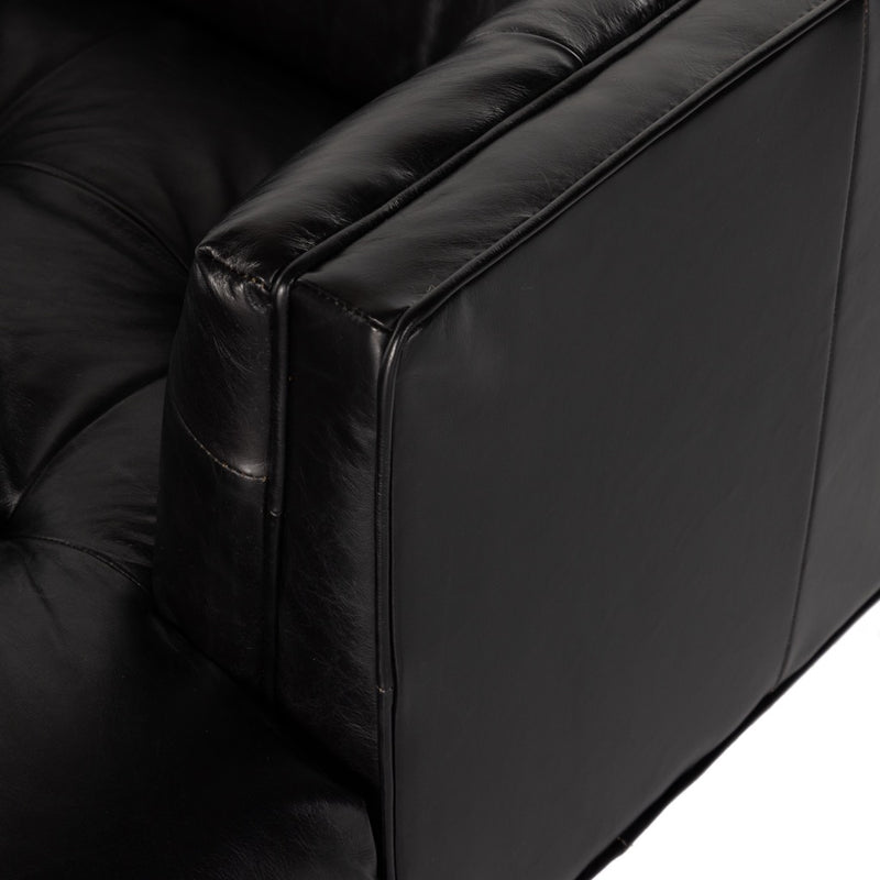 Four Hands Dylan Chaise Lounge Rider Black Top Grain Leather Armrest