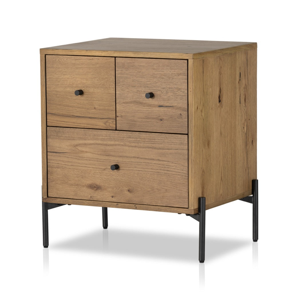 Eaton Nightstand Amber Oak Resin Angled View Four Hands