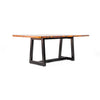 Efendi Copper Dining Table - Corner view highlighting natural w/ spots copper patina and black iron